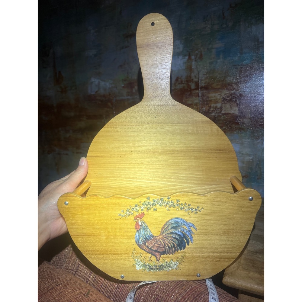 Vintage Wooden Rooster Wall Pocket Mail Organizer Farmhouse Country Decor BCA